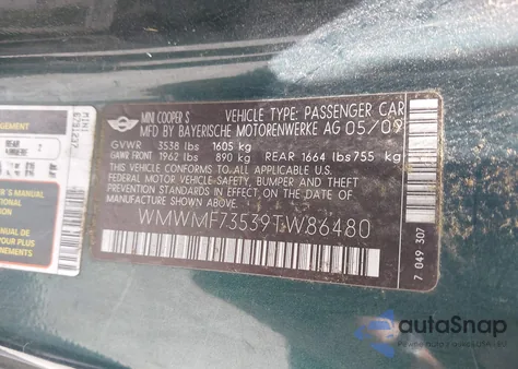 2009 Mini Cooper S from USA, damaged, VIN WMWMF73539TW86480